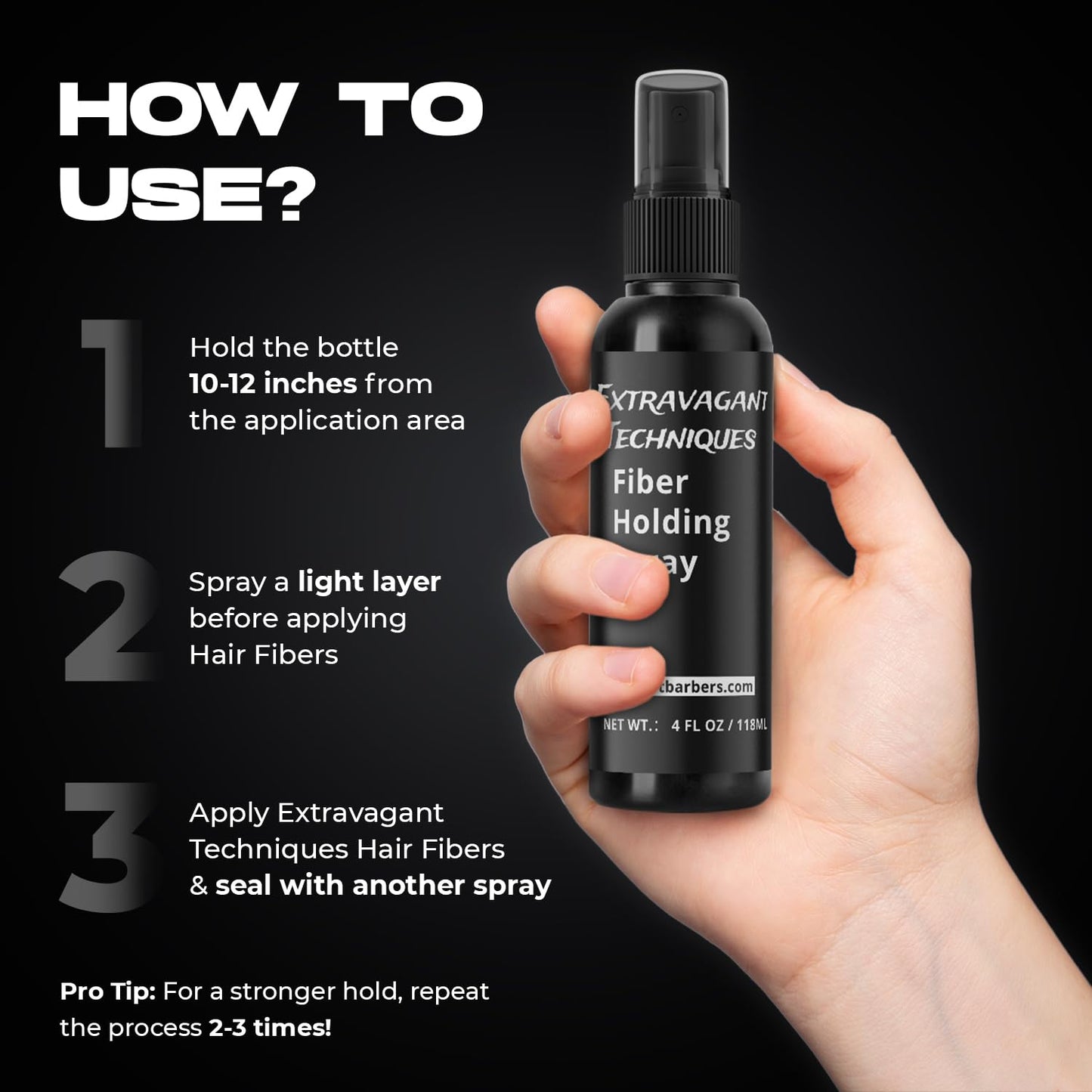 Fiber Holding Spray for Hair – Wind & Water Resistant, Strong Bond for Hair Fibers – Quick-Dry, Flake-Free, Sweatproof, Humidity Control – Locks in Look for Bald Spots, Thinning Hair & Beards – 4 Oz.