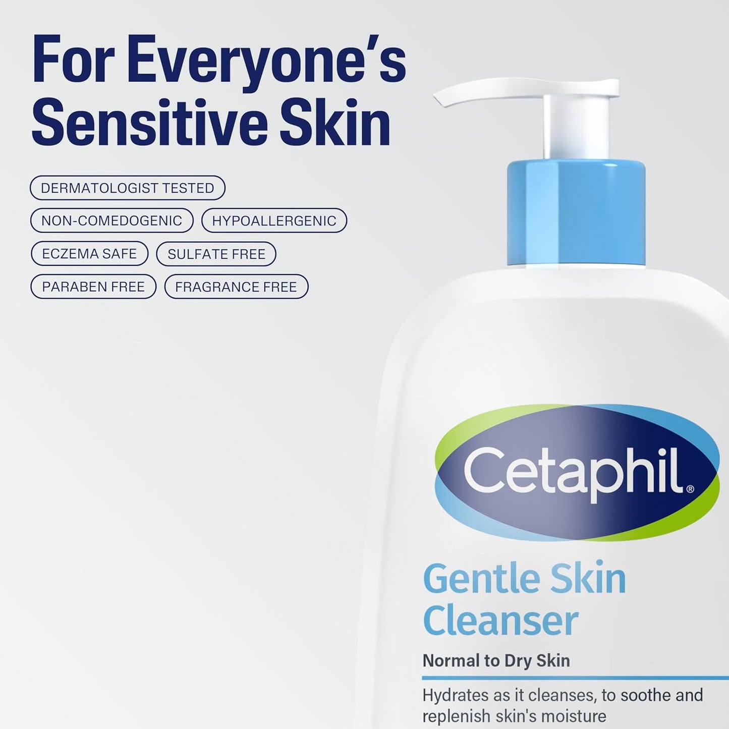 Face Wash, Hydrating Gentle Skin Cleanser for Dry to Normal Sensitive Skin, 20 Oz, Fragrance Free, Soap Free and Non-Foaming