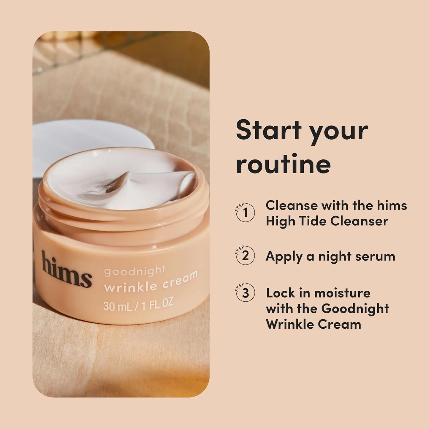 Goodnight Wrinkle Cream - Hydrating Men'S Face Moisturizer with Hyaluronic Acid, Shea Butter & Caffeine - Reduces Wrinkles While You Sleep - 1 Fl Oz