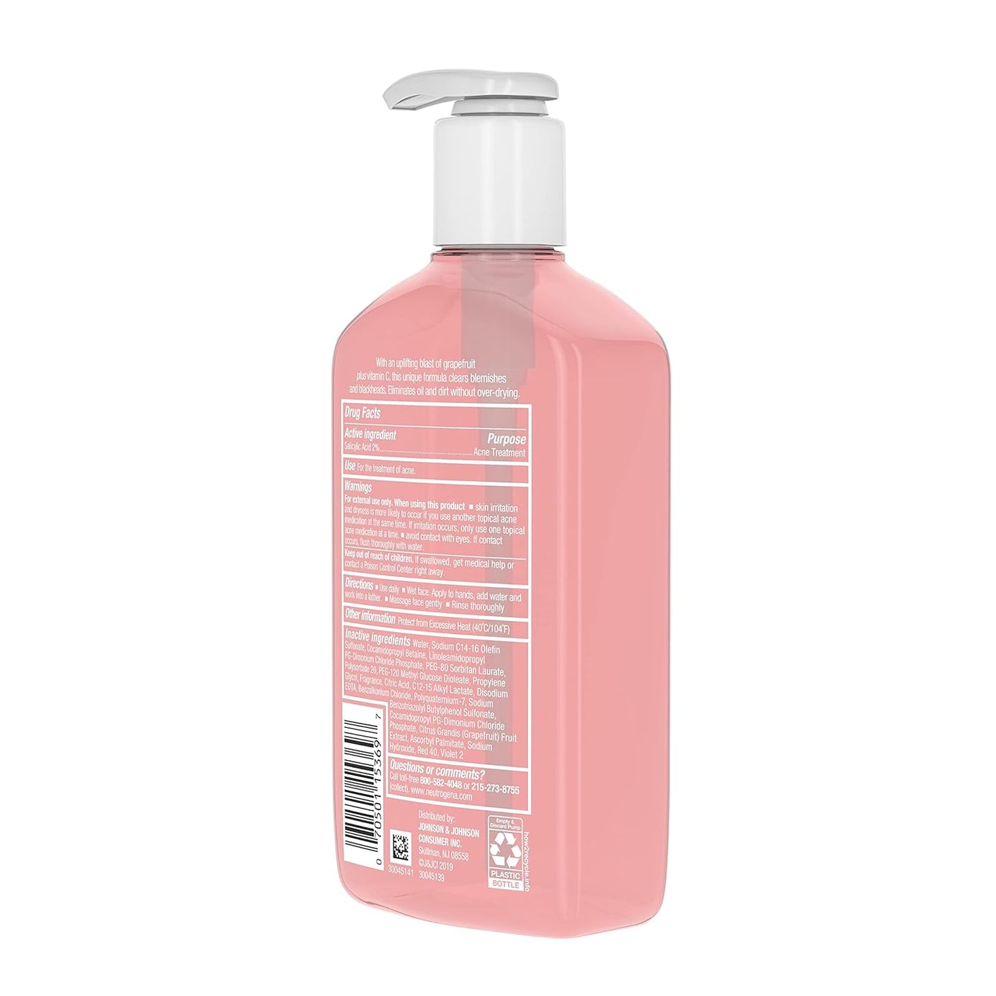 Oil-Free Salicylic Acid Pink Grapefruit Pore Cleansing Acne Wash and Facial Cleanser with Vitamin C, 9.1 Fl. Oz