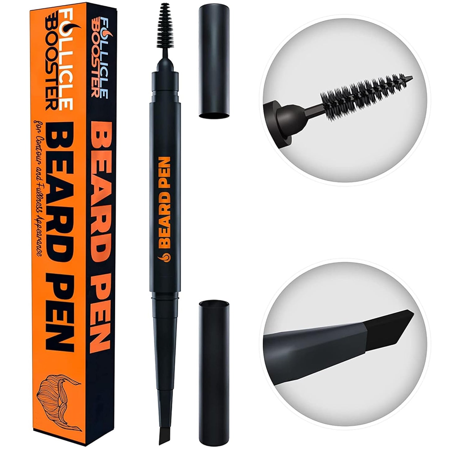 Beard Pen Filler for Men - Barber Styling Grooming Pencil - Waterproof Proof, Sweat Proof, Long Lasting Solution with Natural Finish - Cover Beard and Scalp Patches in Seconds - Black 1 Pack