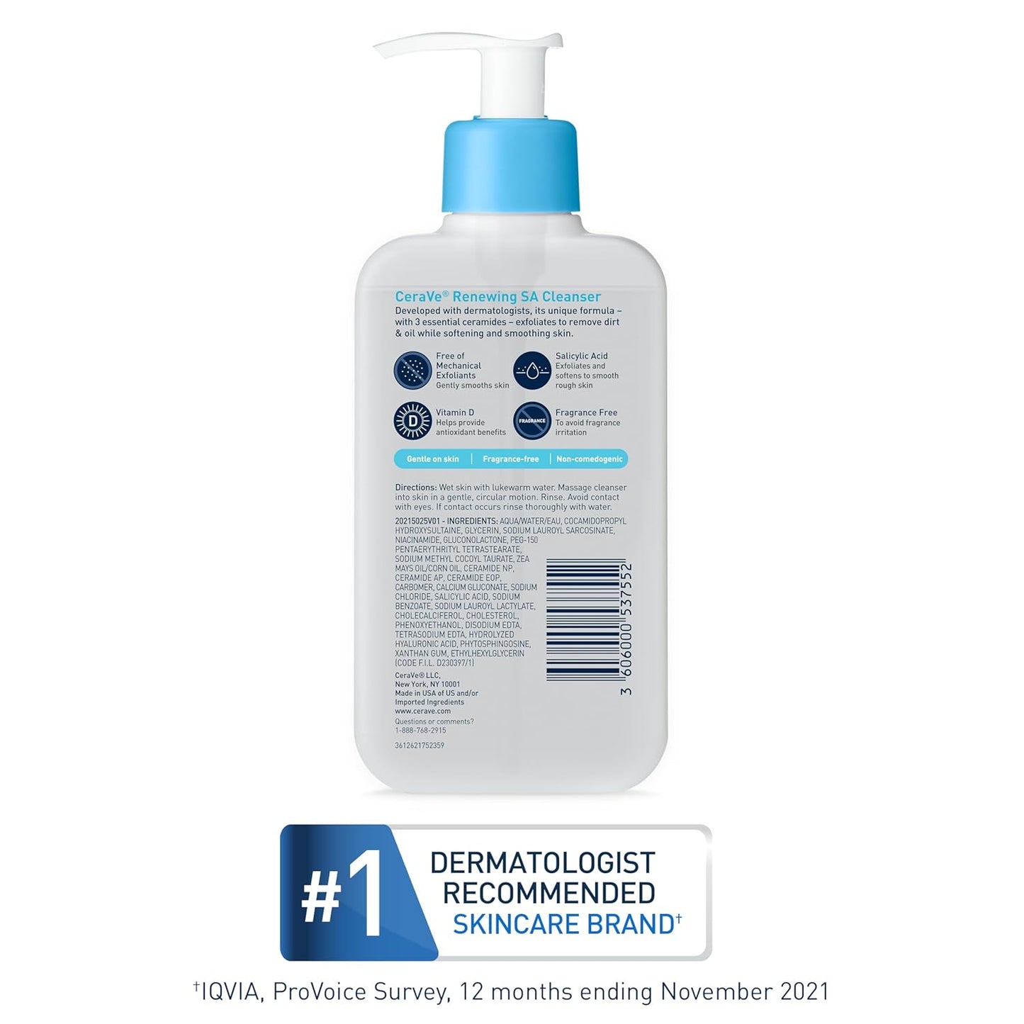 Renewing Salicylic Acid Cleanser, Formulated with Hyaluronic Acid, Niacinamide, & Ceramides, Gentle BHA Exfoliating Face Wash Smooths & Softens Skin, Non Comedogenic & Fragrance Free, 16 Ounce