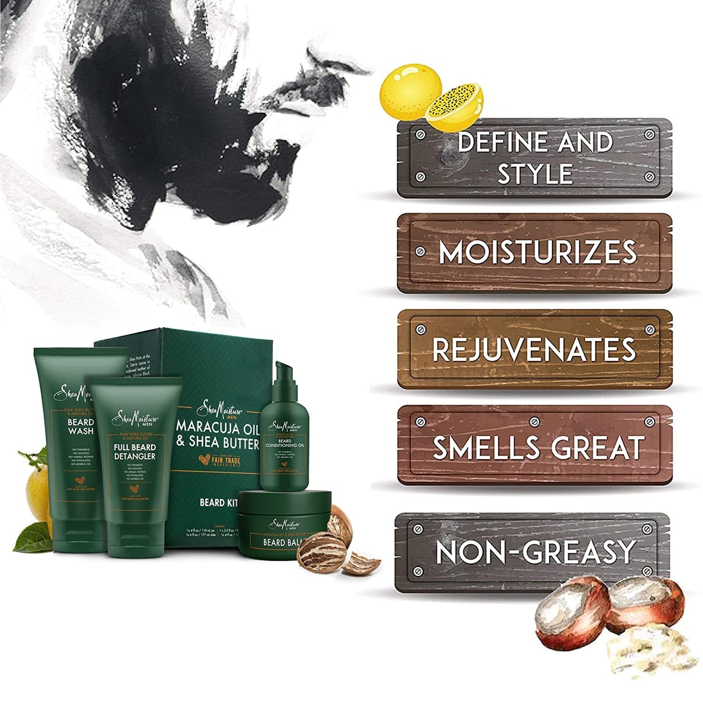 Beard-Care Kit for Men, Includes Wash, Balm, Oil, Conditioner, Natural Shea Butter & Maracuja Oil, Great Gift