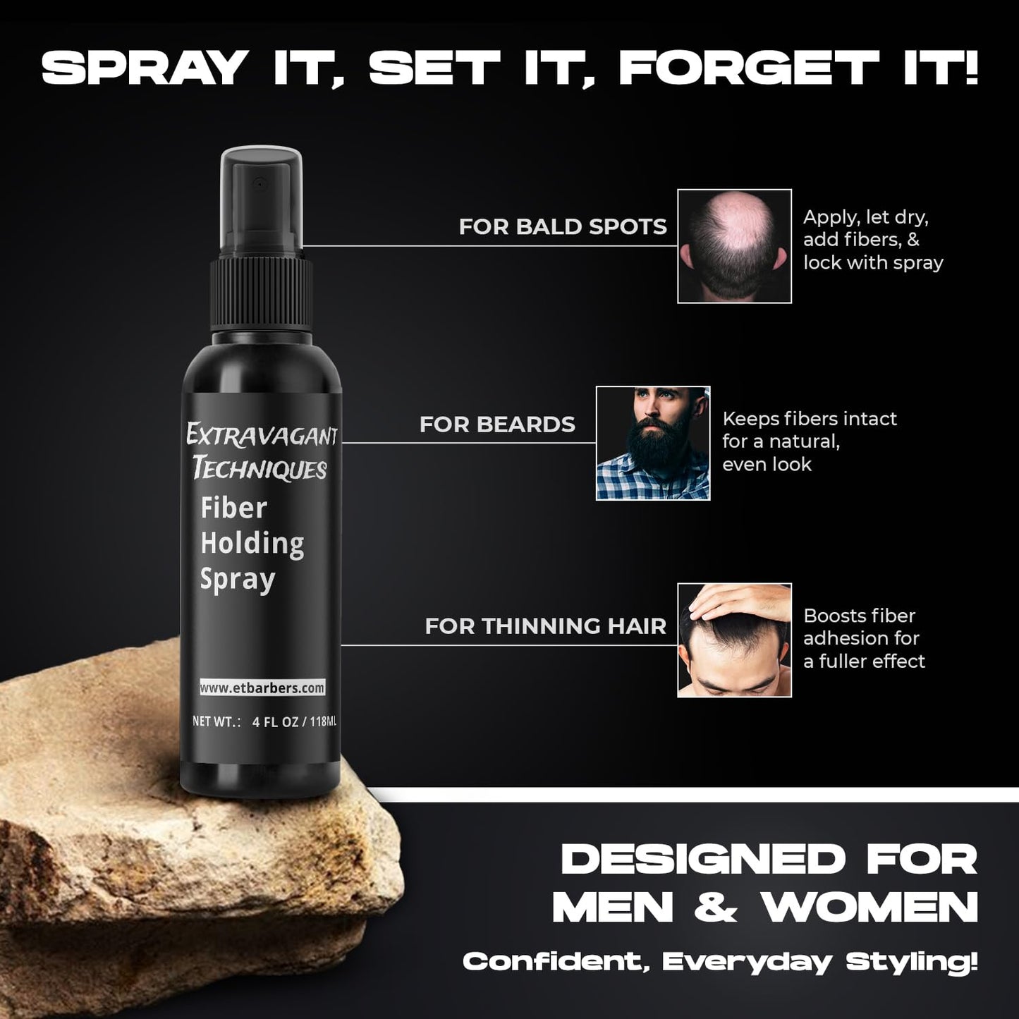 Fiber Holding Spray for Hair – Wind & Water Resistant, Strong Bond for Hair Fibers – Quick-Dry, Flake-Free, Sweatproof, Humidity Control – Locks in Look for Bald Spots, Thinning Hair & Beards – 4 Oz.