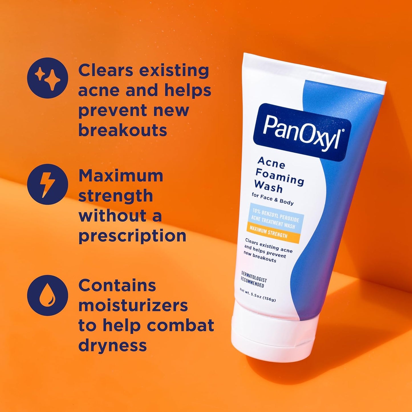 Acne Foaming Wash Benzoyl Peroxide 10% Maximum Strength Antimicrobial, 5.5 Oz (Pack of 2)