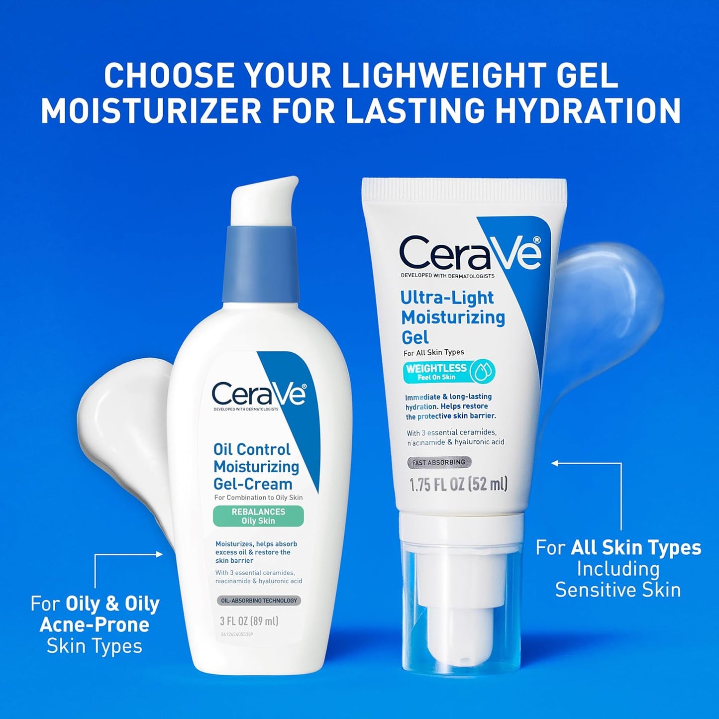 Ultra-Light Moisturizing Gel, Hydrating Gel Face Moisturizer for Men & for Women with Ceramides, Niacinamide, Hyaluronic Acid, Fragrance Free, Oil-Free, Mattifying Moisturizer, 1.75 FL Oz