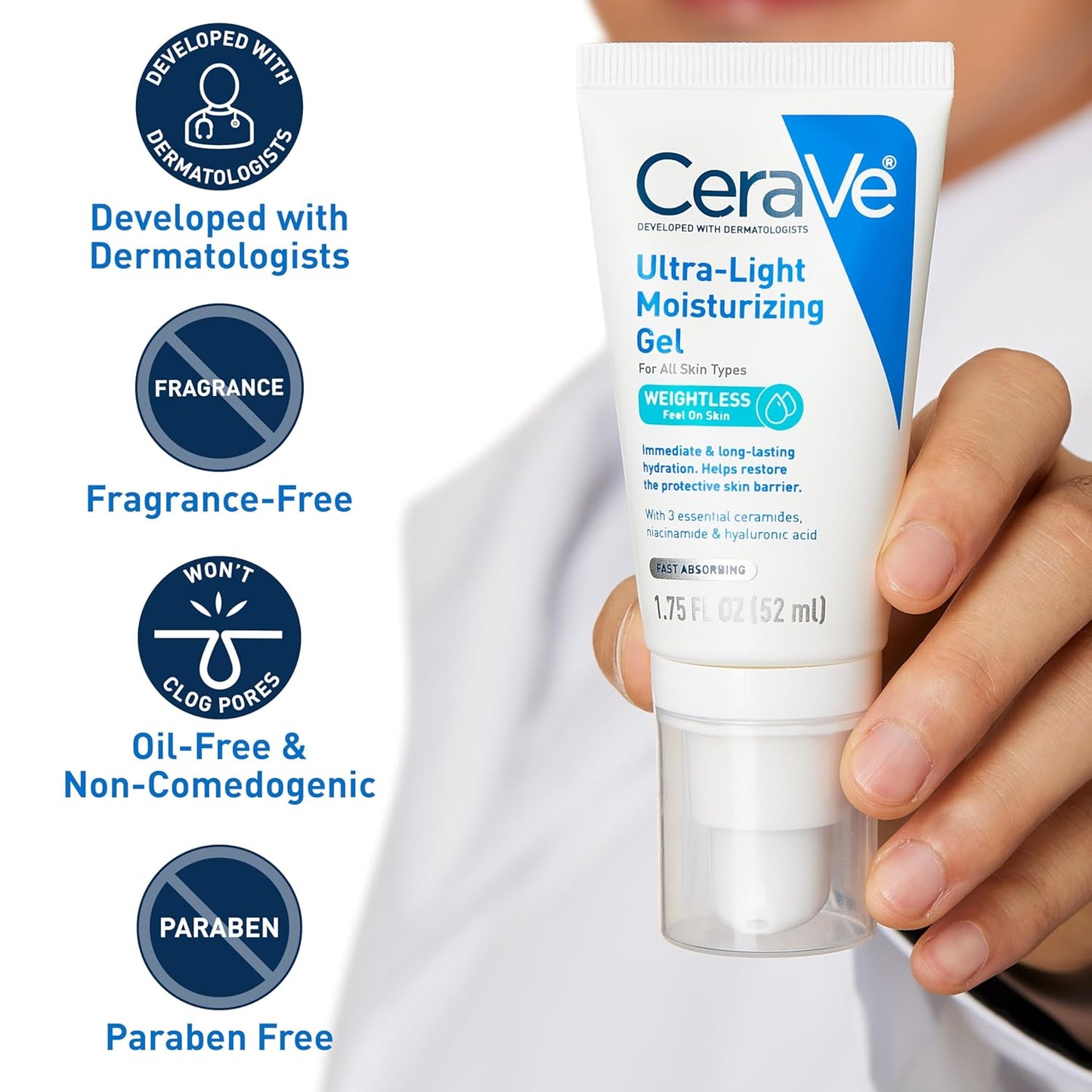 Ultra-Light Moisturizing Gel, Hydrating Gel Face Moisturizer for Men & for Women with Ceramides, Niacinamide, Hyaluronic Acid, Fragrance Free, Oil-Free, Mattifying Moisturizer, 1.75 FL Oz