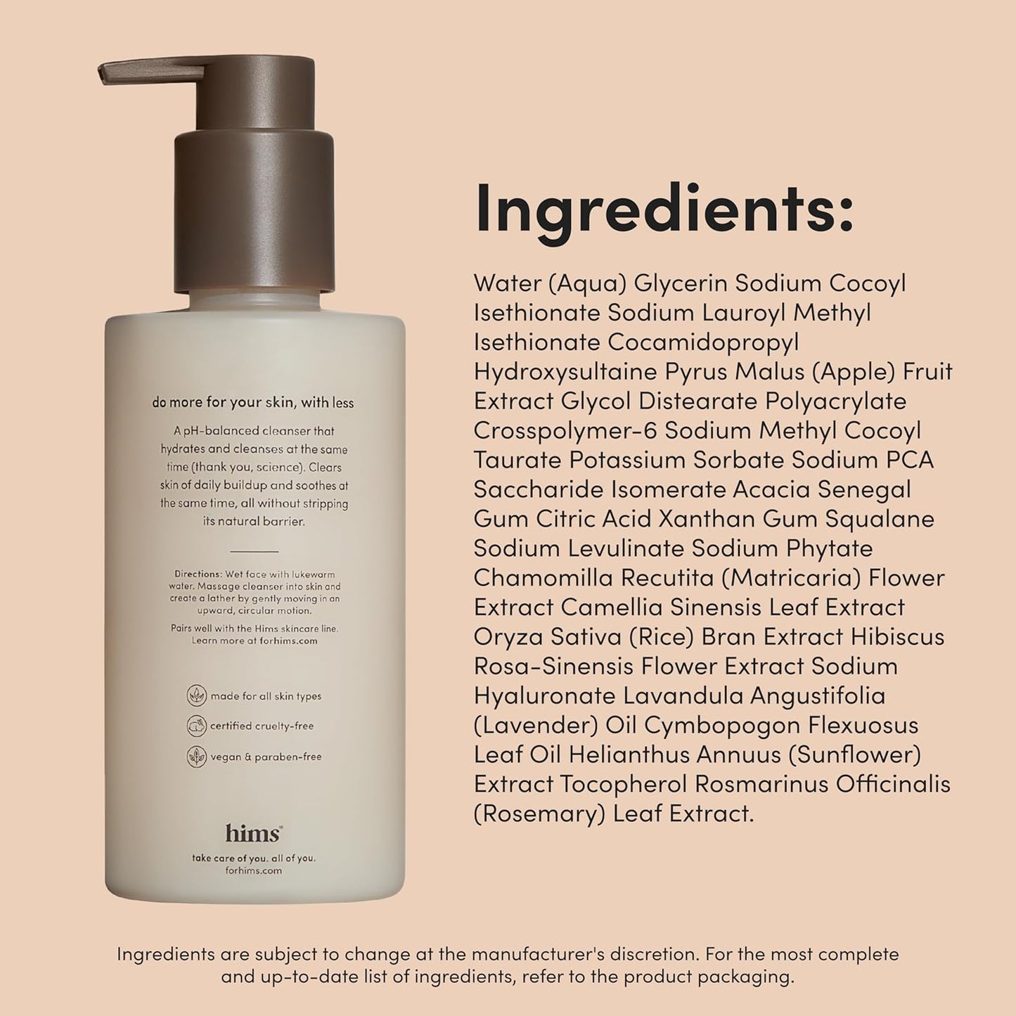 High Tide Hydrating Daily Cleanser for Men - Gentle Face Cleanser with Hyaluronic Acid, Squalane and Green Tea Extract - Lemongrass Field Scent
