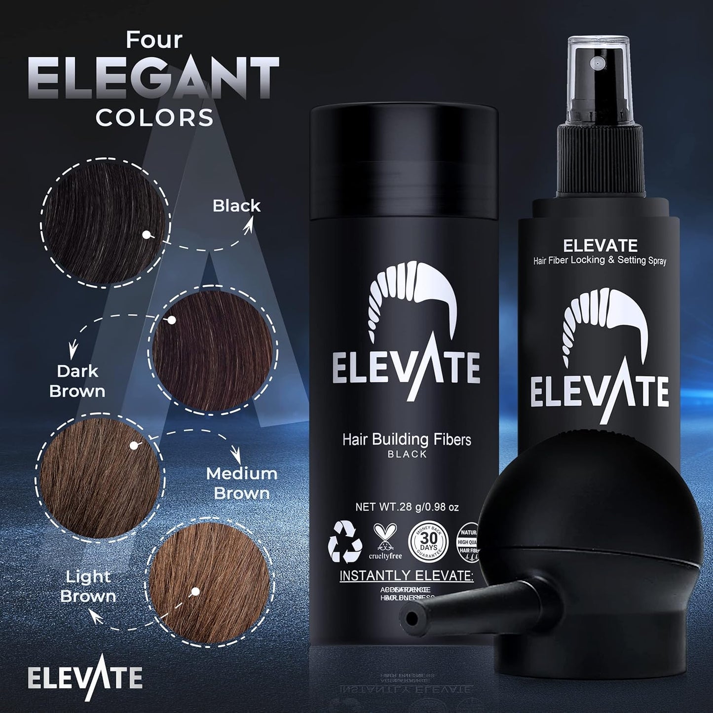 Hair Perfecting 3-In-1 Kit Set Includes Natural Hair Thickening Fibers & Spray Applicator Pump Nozzle & Locking Setting Hold Spray | Instantly Conceal Balding and Thinning Areas (Black)