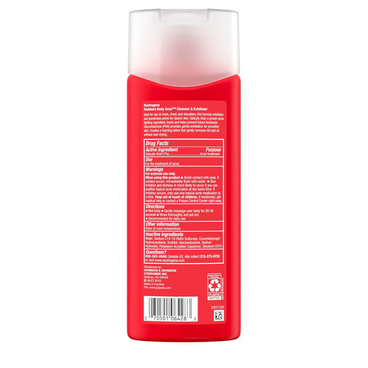 Salicylic Acid & PHA Stubborn Acne Body Wash, Exfoliating Cleanser Acne Treatment for Chest & Shoulder, Gently Clears, Exfoliates & Helps Prevent Breakouts, Fragrance Free, 8.5 Fl Oz