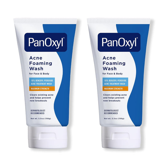 Acne Foaming Wash Benzoyl Peroxide 10% Maximum Strength Antimicrobial, 5.5 Oz (Pack of 2)