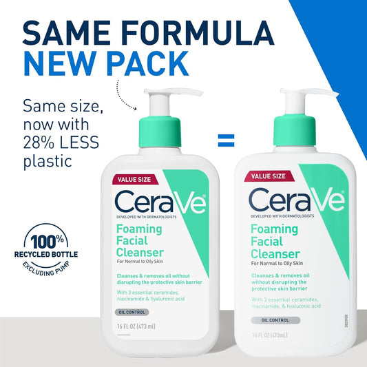 Foaming Facial Cleanser, Daily Face Wash for Oily Skin with Hyaluronic Acid, Ceramides, and Niacinamide, Fragrance Free Paraben Free, 12 Fluid Ounce
