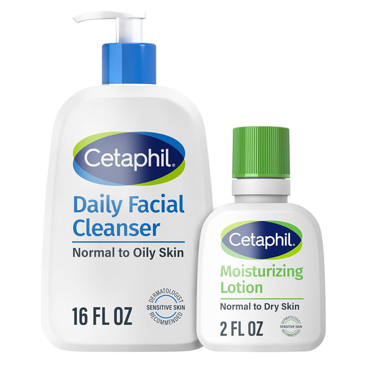 Daily Facial Cleanser Lotion for Combination to Oily, Sensitive Skin, 16 Oz + Travel Size Moisturizing Lotion 2 Oz