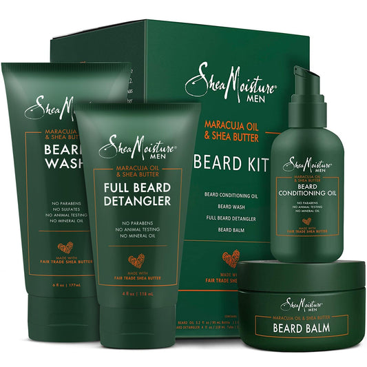 Beard-Care Kit for Men, Includes Wash, Balm, Oil, Conditioner, Natural Shea Butter & Maracuja Oil, Great Gift