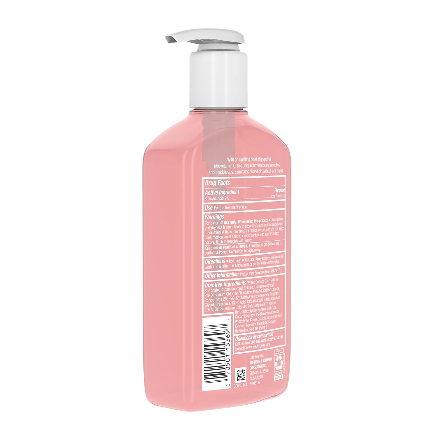 Oil-Free Salicylic Acid Pink Grapefruit Pore Cleansing Acne Wash and Facial Cleanser with Vitamin C, 9.1 Fl. Oz