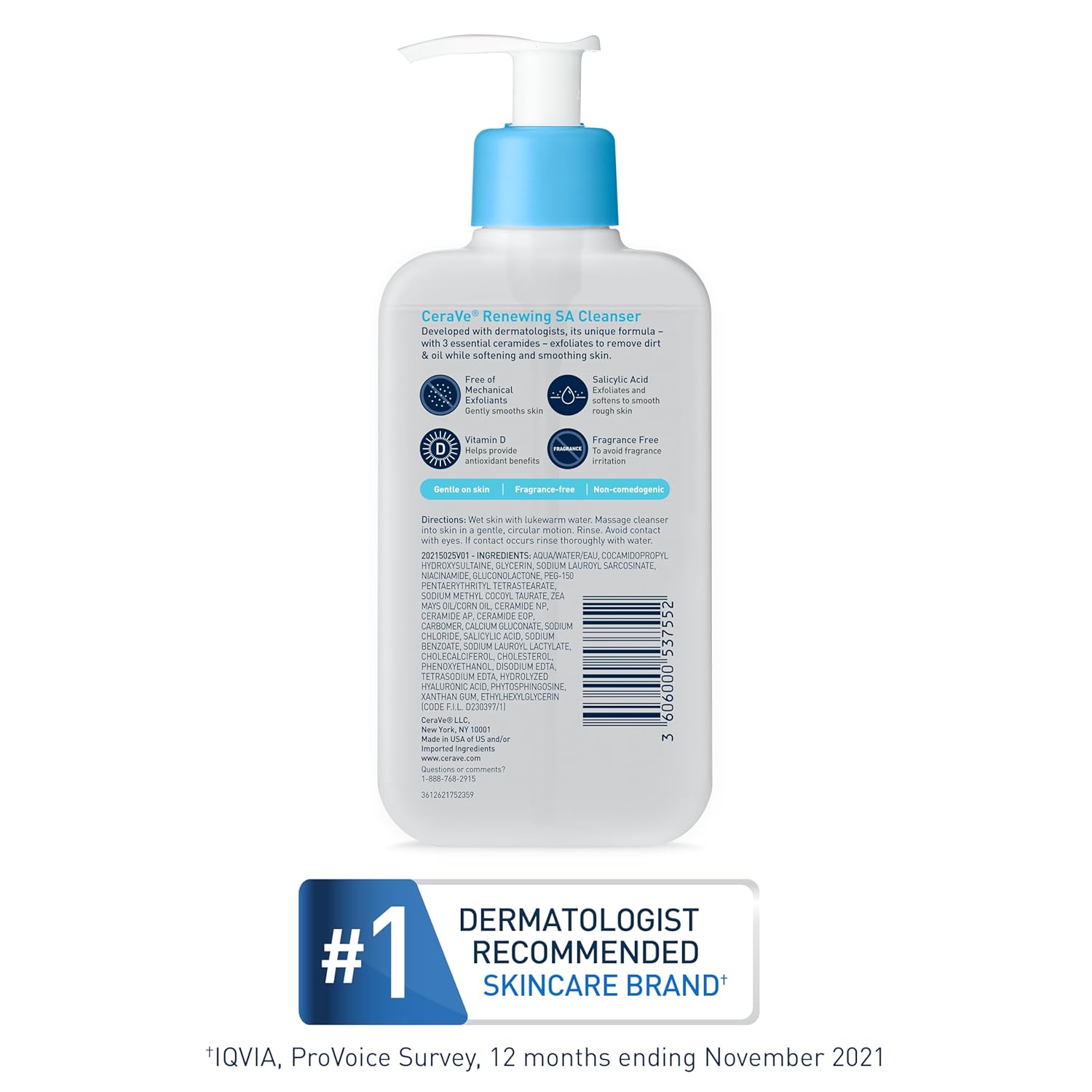 Renewing Salicylic Acid Cleanser, Formulated with Hyaluronic Acid, Niacinamide, & Ceramides, Gentle BHA Exfoliating Face Wash Smooths & Softens Skin, Non Comedogenic & Fragrance Free, 16 Ounce