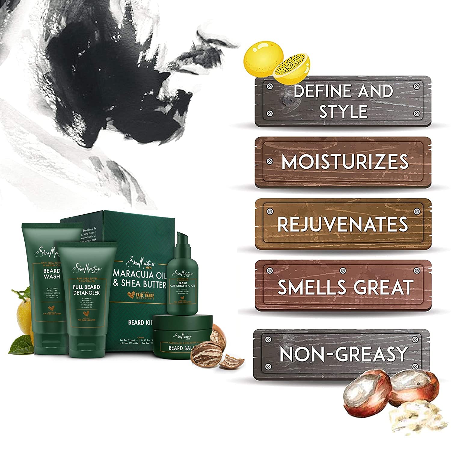Beard-Care Kit for Men, Includes Wash, Balm, Oil, Conditioner, Natural Shea Butter & Maracuja Oil, Great Gift