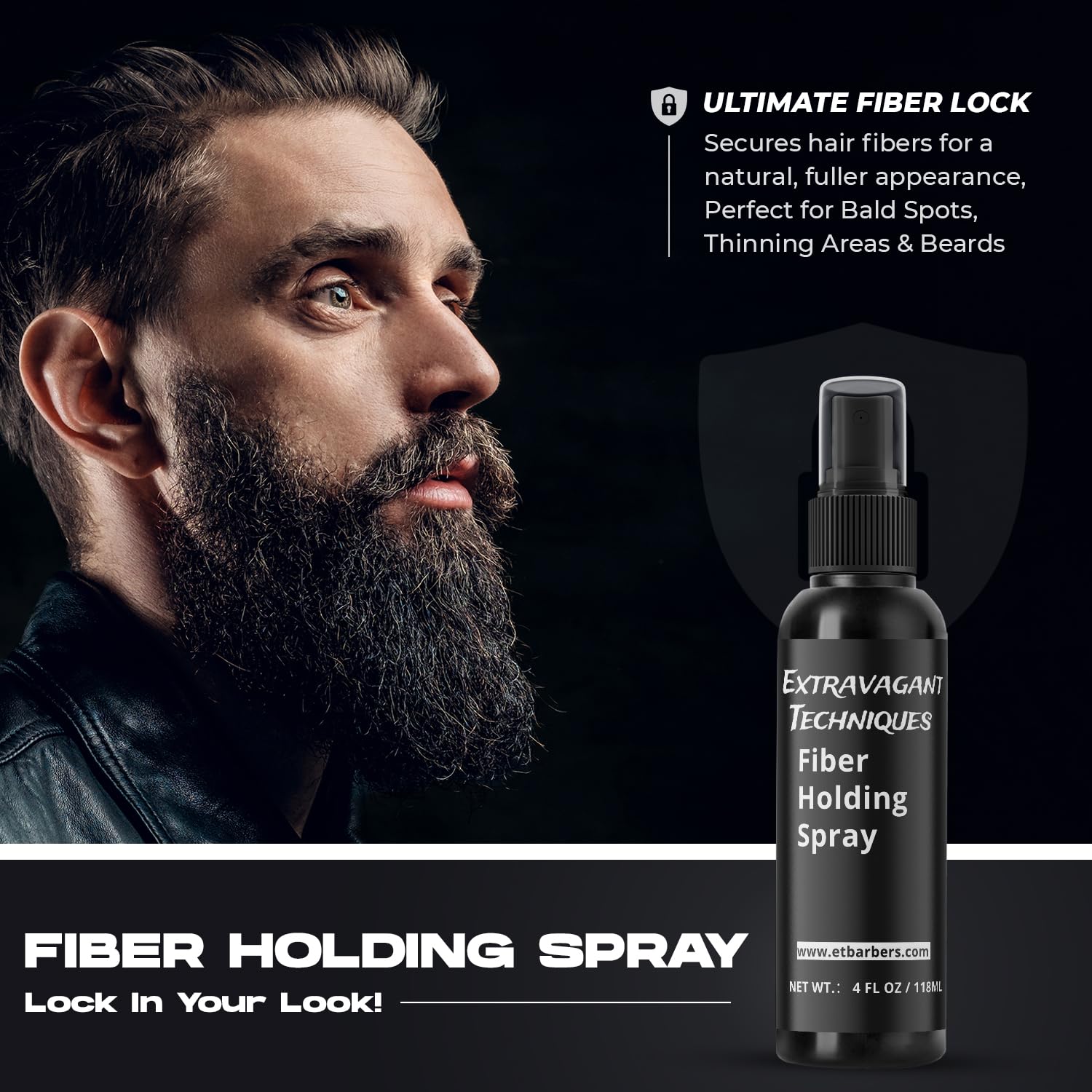 Fiber Holding Spray for Hair – Wind & Water Resistant, Strong Bond for Hair Fibers – Quick-Dry, Flake-Free, Sweatproof, Humidity Control – Locks in Look for Bald Spots, Thinning Hair & Beards – 4 Oz.