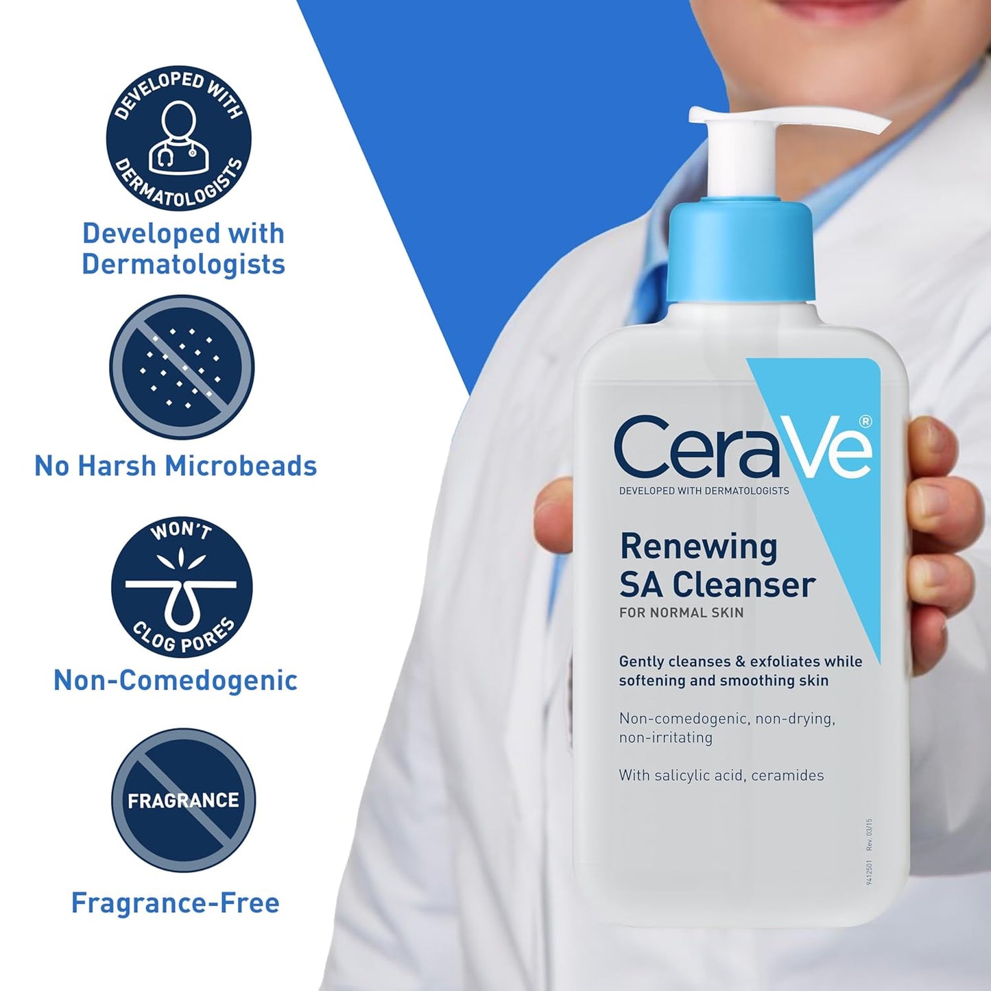 Renewing Salicylic Acid Cleanser, Formulated with Hyaluronic Acid, Niacinamide, & Ceramides, Gentle BHA Exfoliating Face Wash Smooths & Softens Skin, Non Comedogenic & Fragrance Free, 16 Ounce