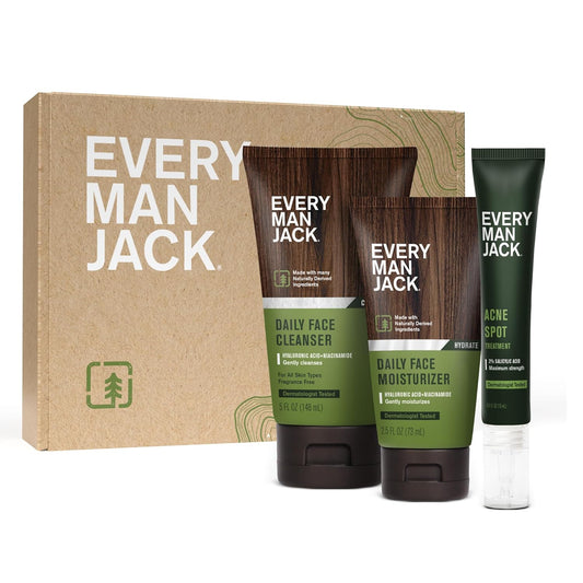 Daily Skin Care Set -Three Full-Size, Fragrance Free Skin Care Essentials for a Complete Routine - Face Wash, Face Lotion, Acne Spot Treatment