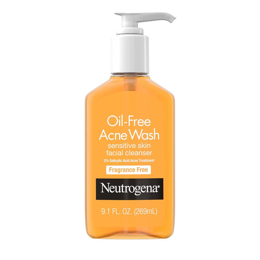 Oil-Free Acne Face Wash, Sensitive Skin Facial Cleanser with 2% Salicylic Acid Acne Treatment, Daily Fragrance Free Face Wash for Acne Prone Skin, 9.1 Fl Oz